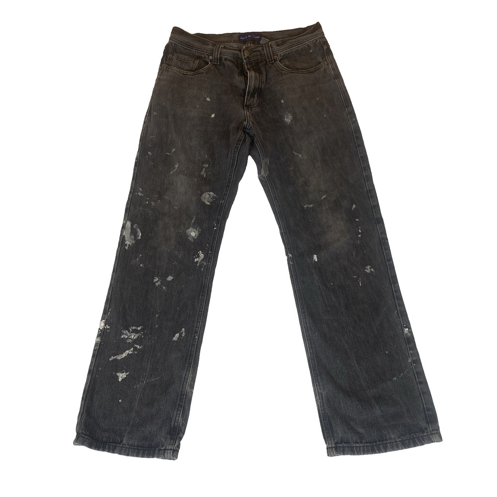 Vintage Polo Ralph Lauren Jeans 34x33 Black Paint Splatter Distressed Grunge